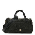 Chanel Nylon Calfskin Quilted Coco Neige Printed Convertible Duffle Backpack Black