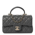 Chanel Lambskin Quilted Mini Top Handle Rectangular Flap Dark Grey