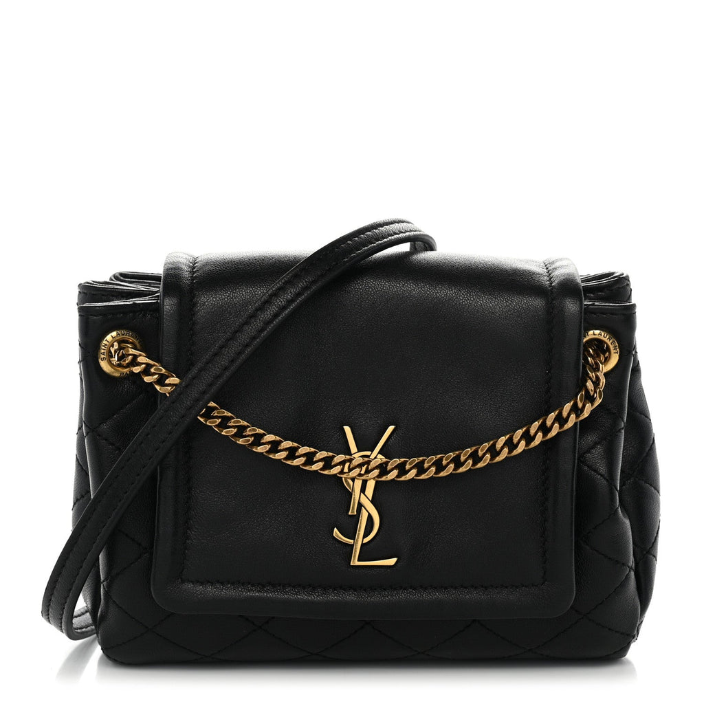 Saint Laurent Lambskin Quilted Monogram Mini Nolita Black