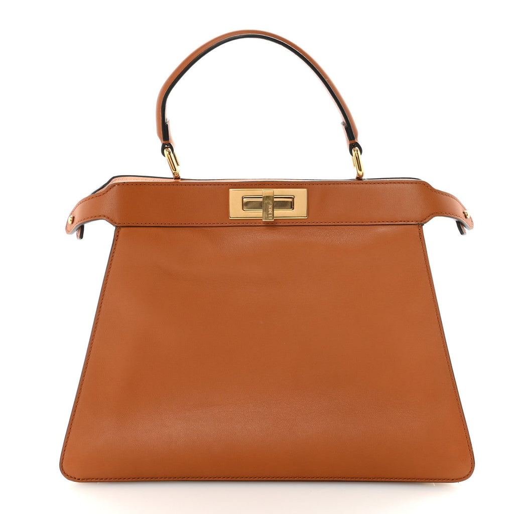 Fendi Vitello Seta Shiny Nappa Medium Peekaboo I SEE U Satchel Miele Scuro Light Rose