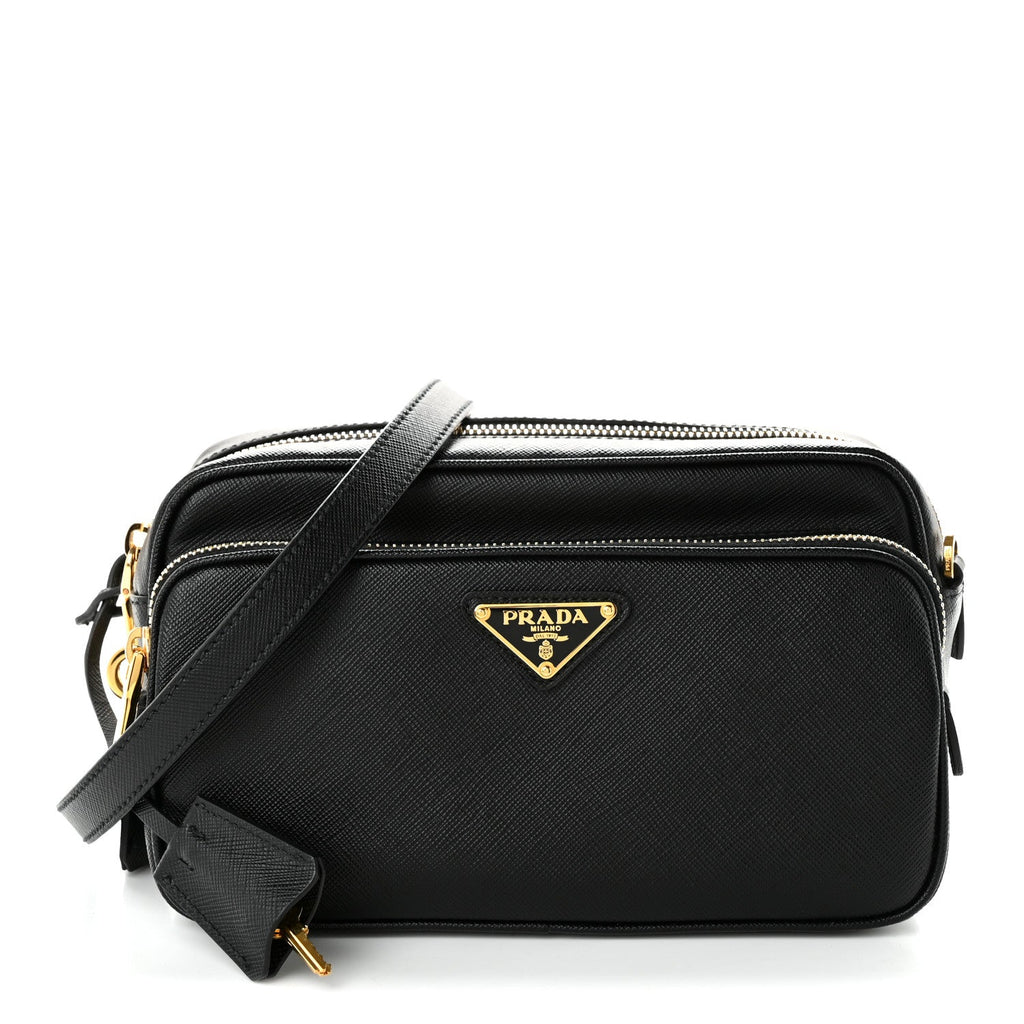 Prada Saffiano Lux Double Zip Crossbody Bag Black
