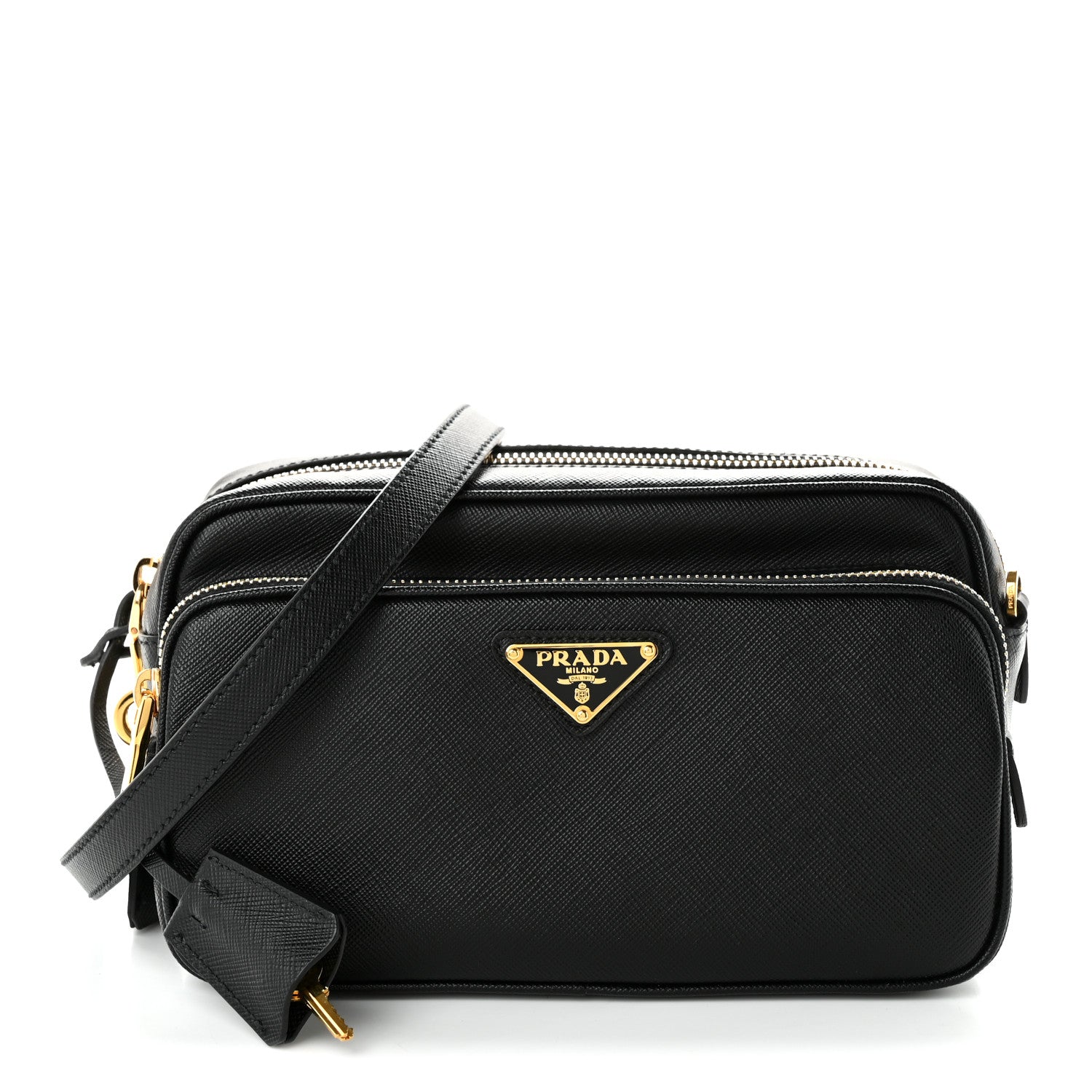 Prada Saffiano Lux Double Zip Crossbody Bag Black