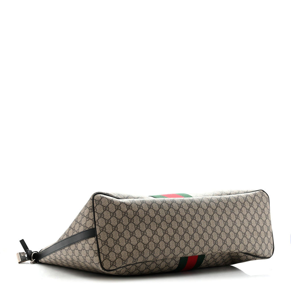 Gucci GG Supreme Monogram Web Large Zippered Tote Beige Black