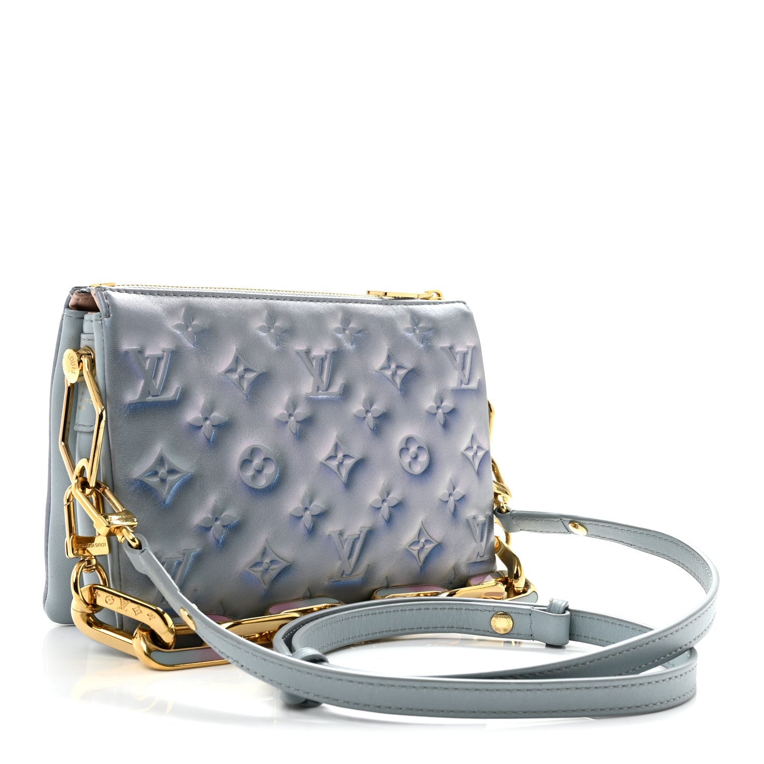 Louis Vuitton Metallic Lambskin Embossed Monogram Coussin BB Blue