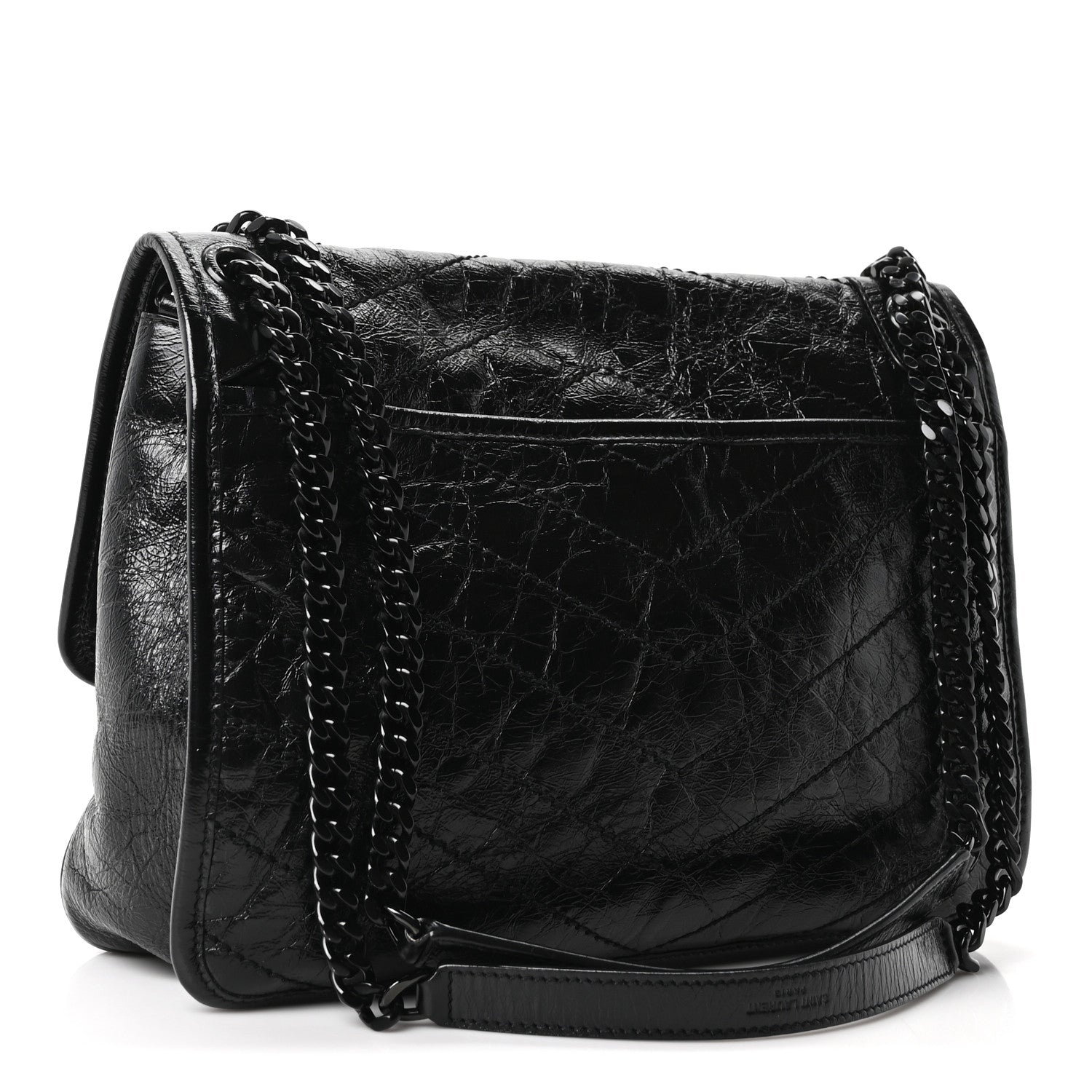 Saint Laurent Crinkled Calfskin Matelasse Monogram Medium Niki Chain Satchel Black
