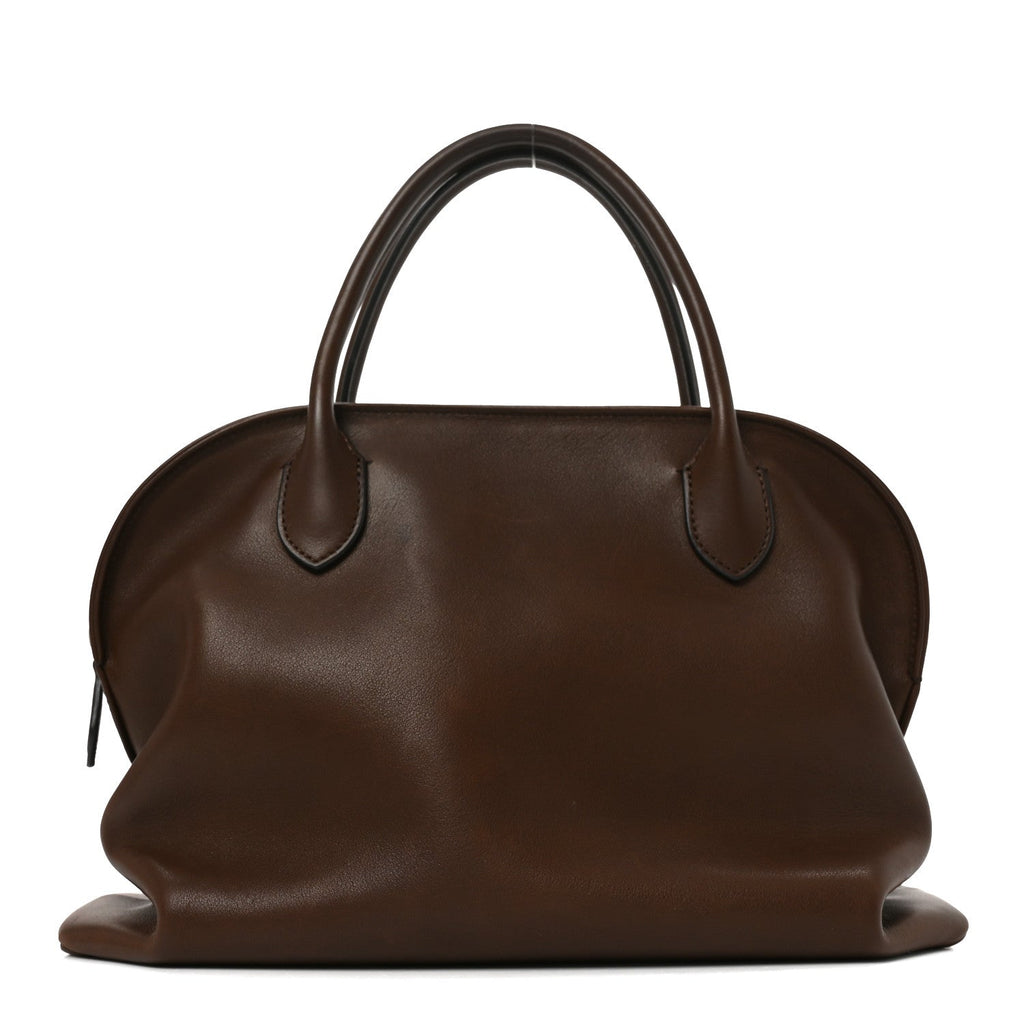 The Row Polished Saddle Calfskin Agnes 12 Deep Brown