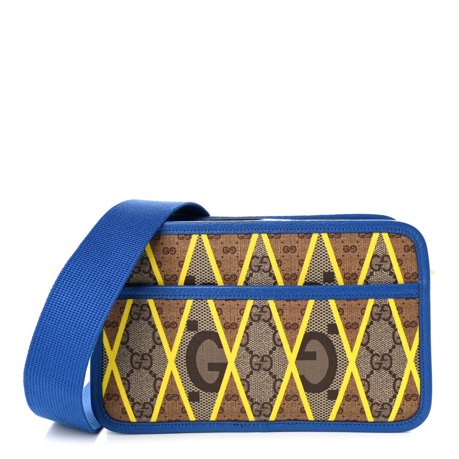 Gucci GG Supreme Monogram Mix Textured Dollar Calfskin Rhombus Inlay Crossbody Bag Beige Ebony Harvest Joy Blue