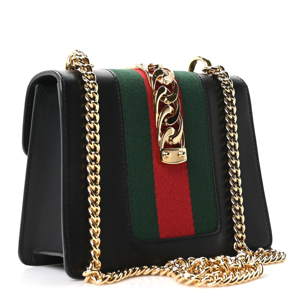 Gucci Calfskin Mini Sylvie Chain Shoulder Bag Black
