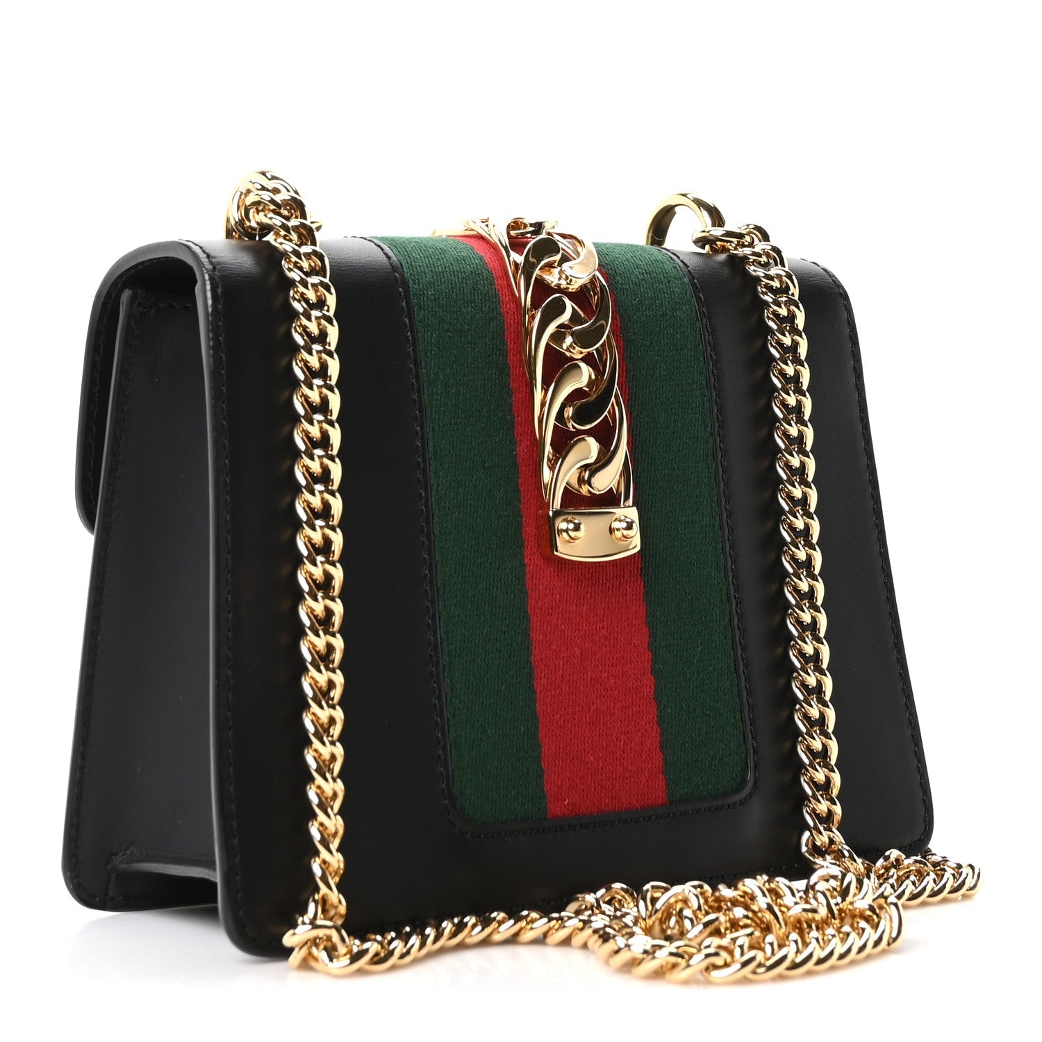 Gucci Calfskin Mini Sylvie Chain Shoulder Bag Black
