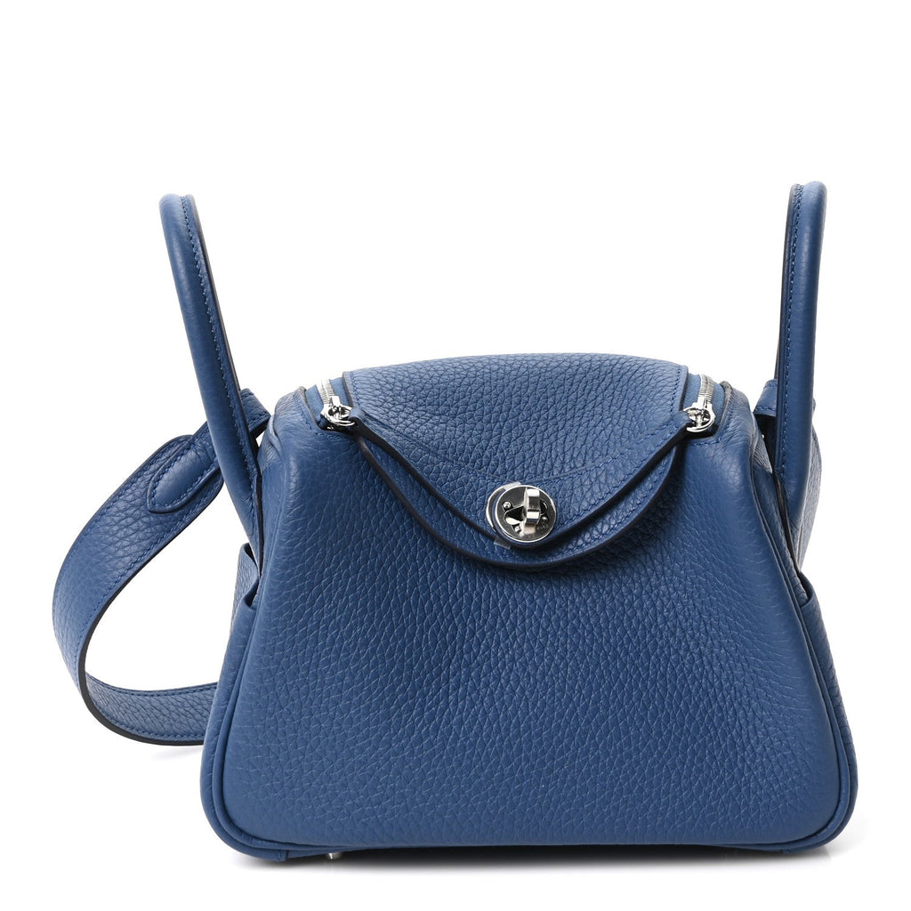 Hermès Taurillon Clemence Mini Lindy 20 Bleu Tie