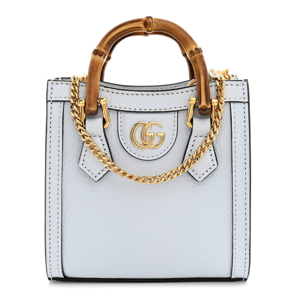 Gucci Textured Dollar Calfskin Super Mini Diana Tote Bag Pale Blue