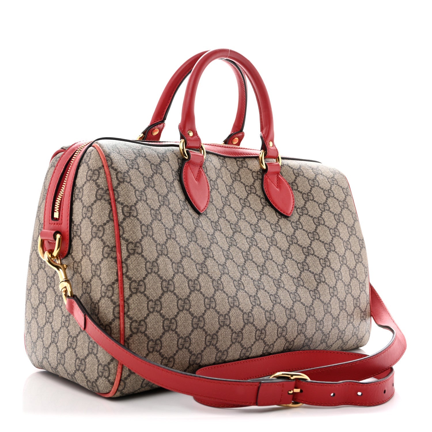 Gucci GG Supreme Monogram Kingsnake Heart Embroidered Medium Boston Hibiscus Red