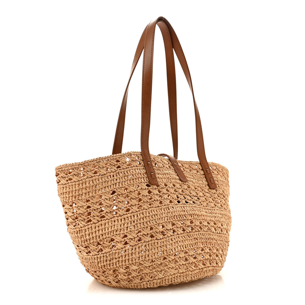 Saint Laurent Raffia Calfskin Small Panier Tote Naturel