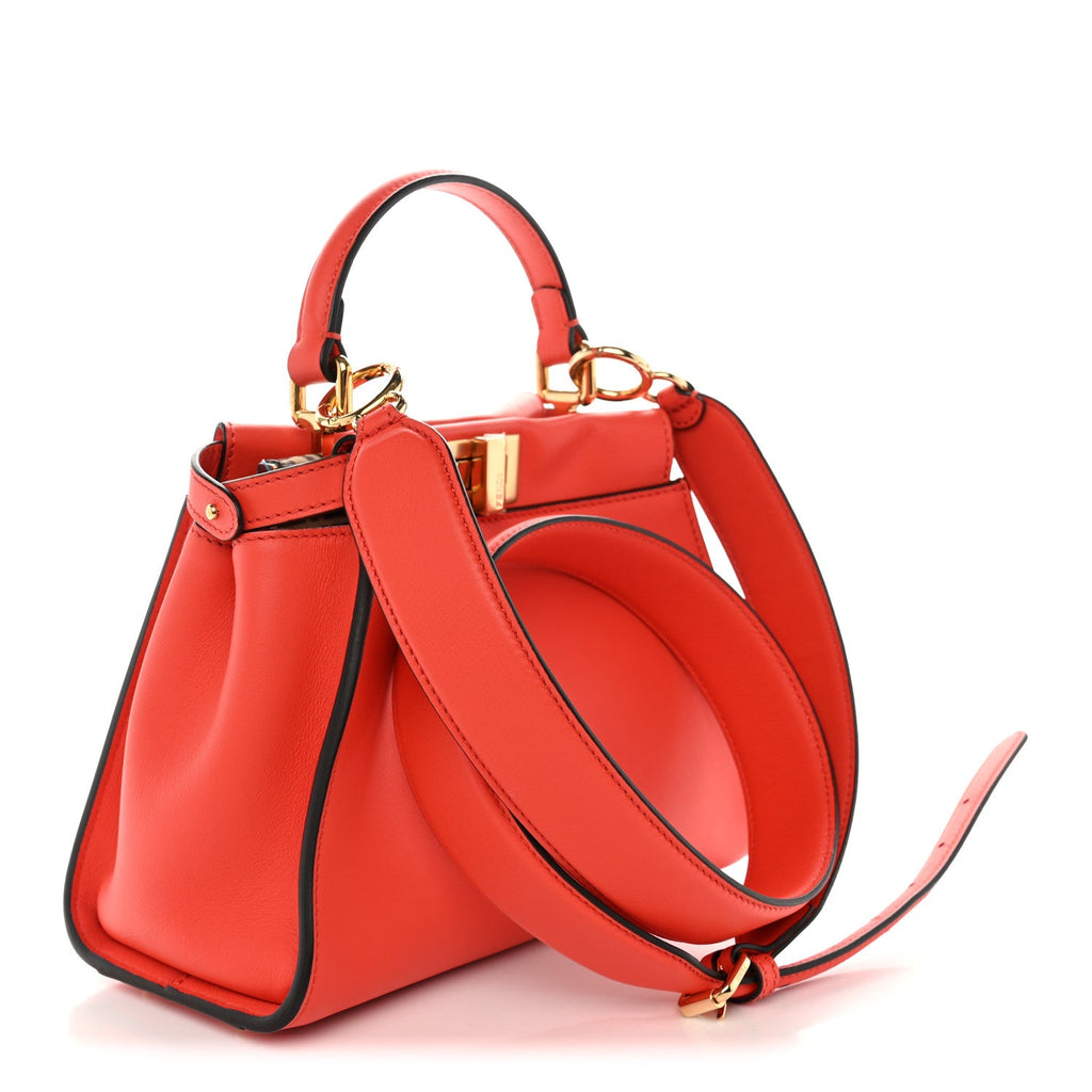 Fendi Vitello Seta Suede FF Mini Peekaboo Iconic Satchel Tulipano Miele Moro