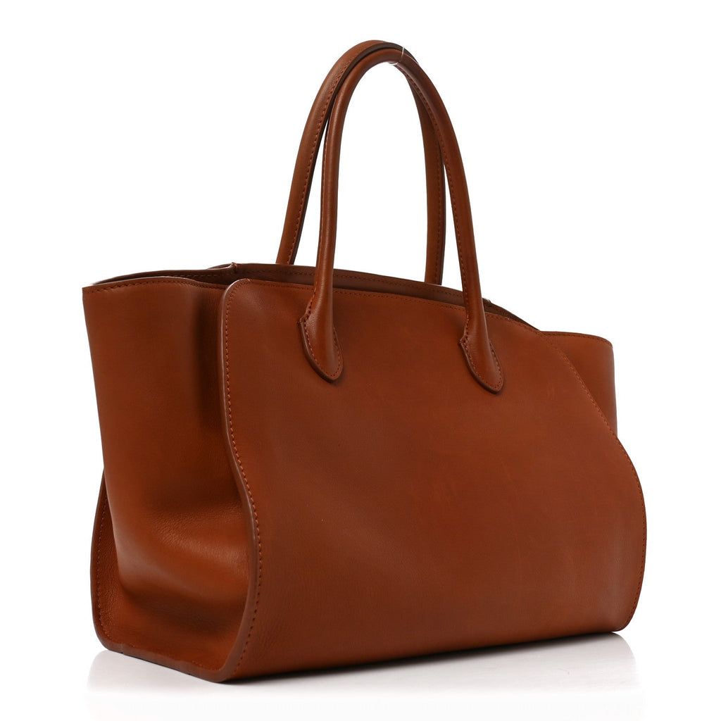 The Row Polished Saddle Calfskin Marlo 12 Tote Bag Acero