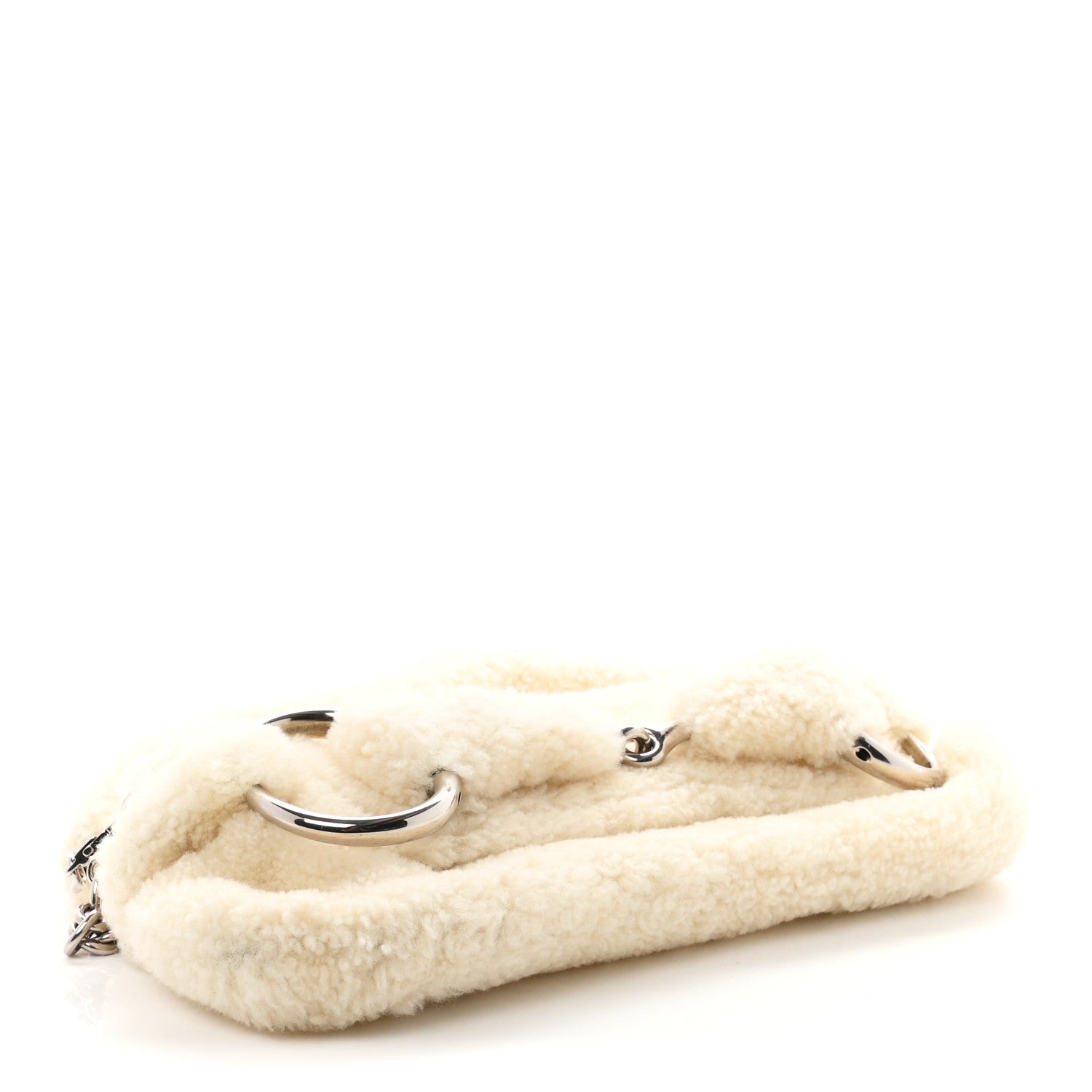 Gucci Merino Wool Medium Maxi Horsebit Chain Shoulder Bag Off White