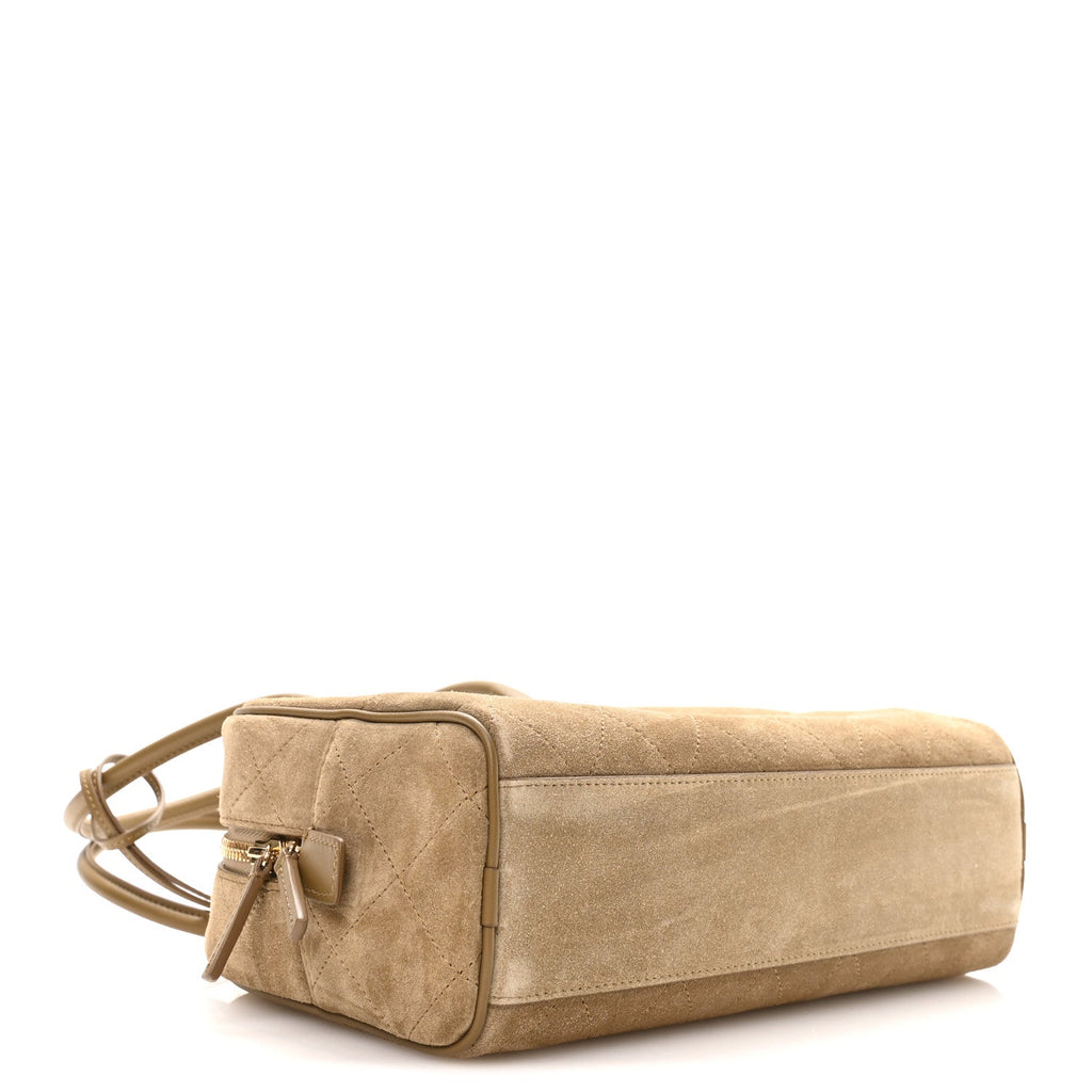Chanel Suede Calfskin Large Perfect Bowling Bag Dark Beige