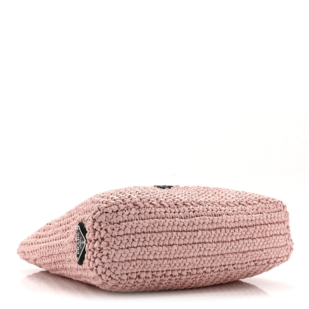 Prada Yarn Raffia Effect Crochet Small Logo Tote Alabastro
