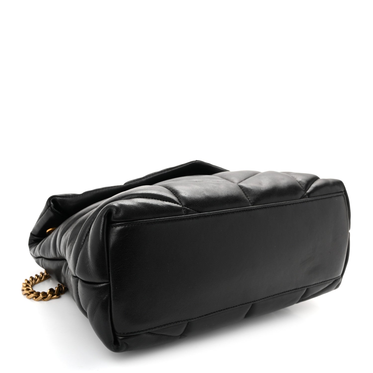 Saint Laurent Lambskin Quilted Medium Loulou Puffer Monogram Chain Satchel Black