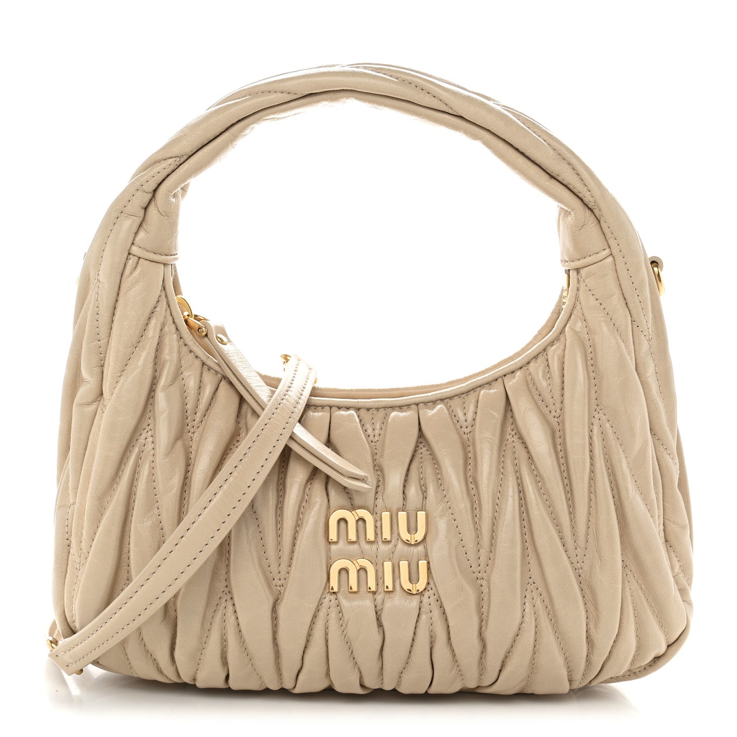 Miu Miu Nappa Matelasse Small Wander Hobo Sabbia