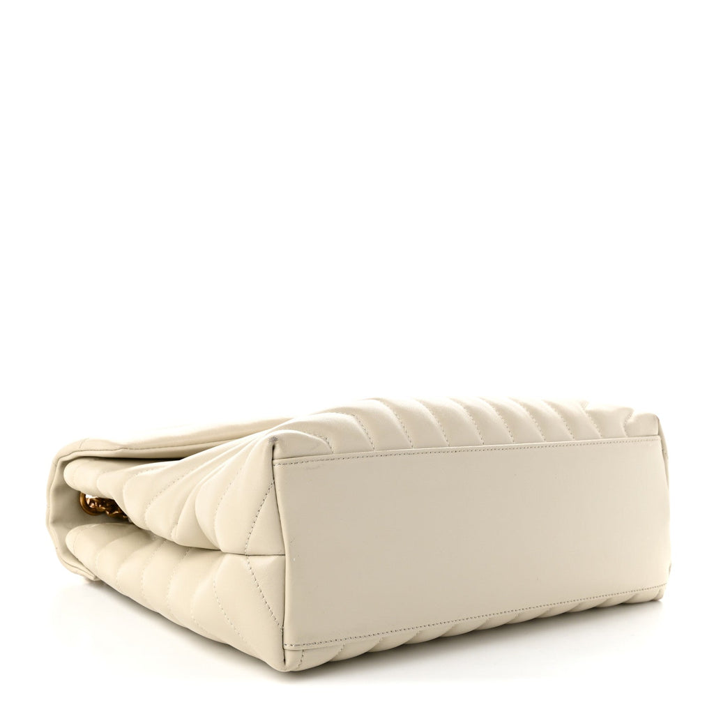 Saint Laurent Calfskin Y Quilted Monogram Medium Loulou Chain Satchel Crema Soft