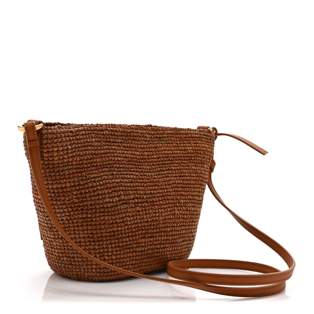 Loewe Calfskin Raffia Paulas Ibiza Pochette Bag Honey Gold