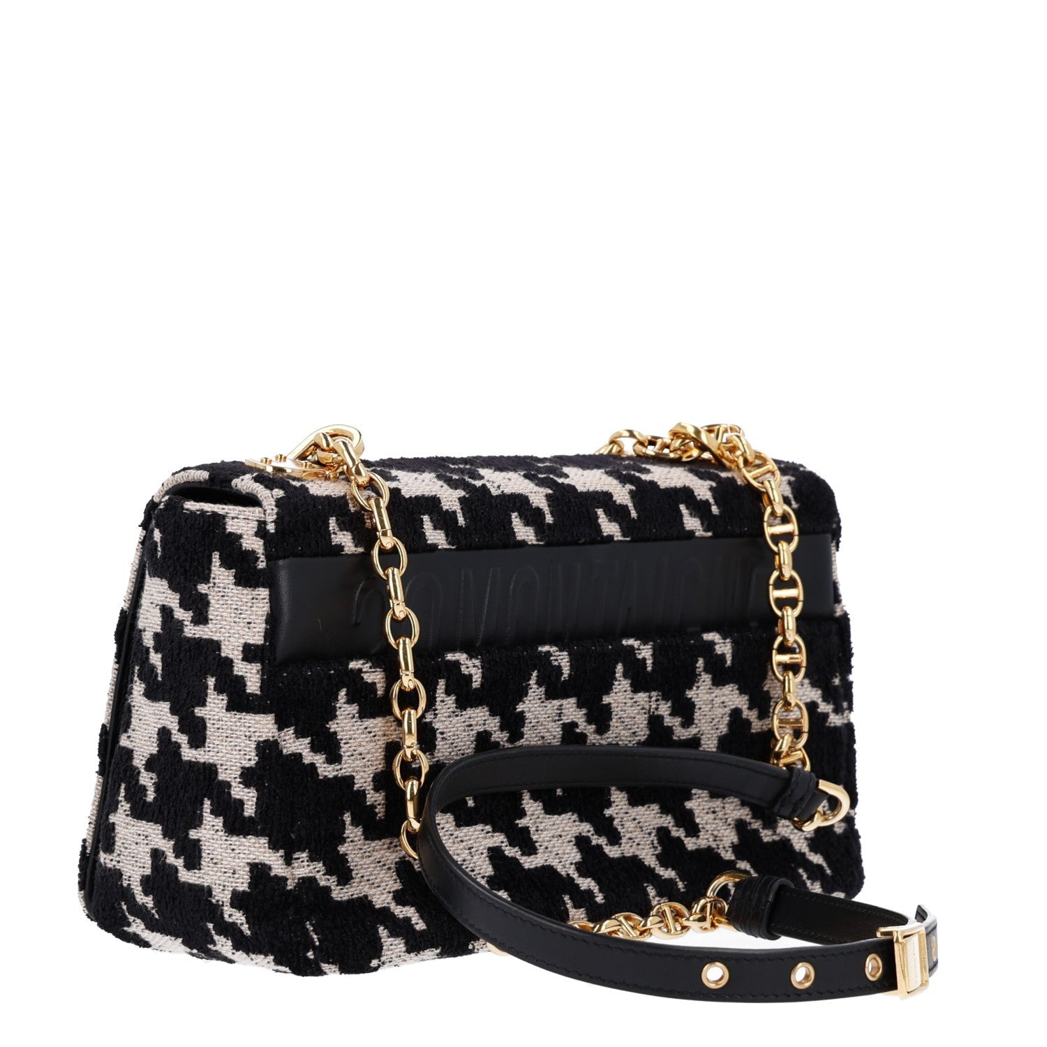 Dior Technical Canvas Macro Houndstooth Medium Caro Bag Black White