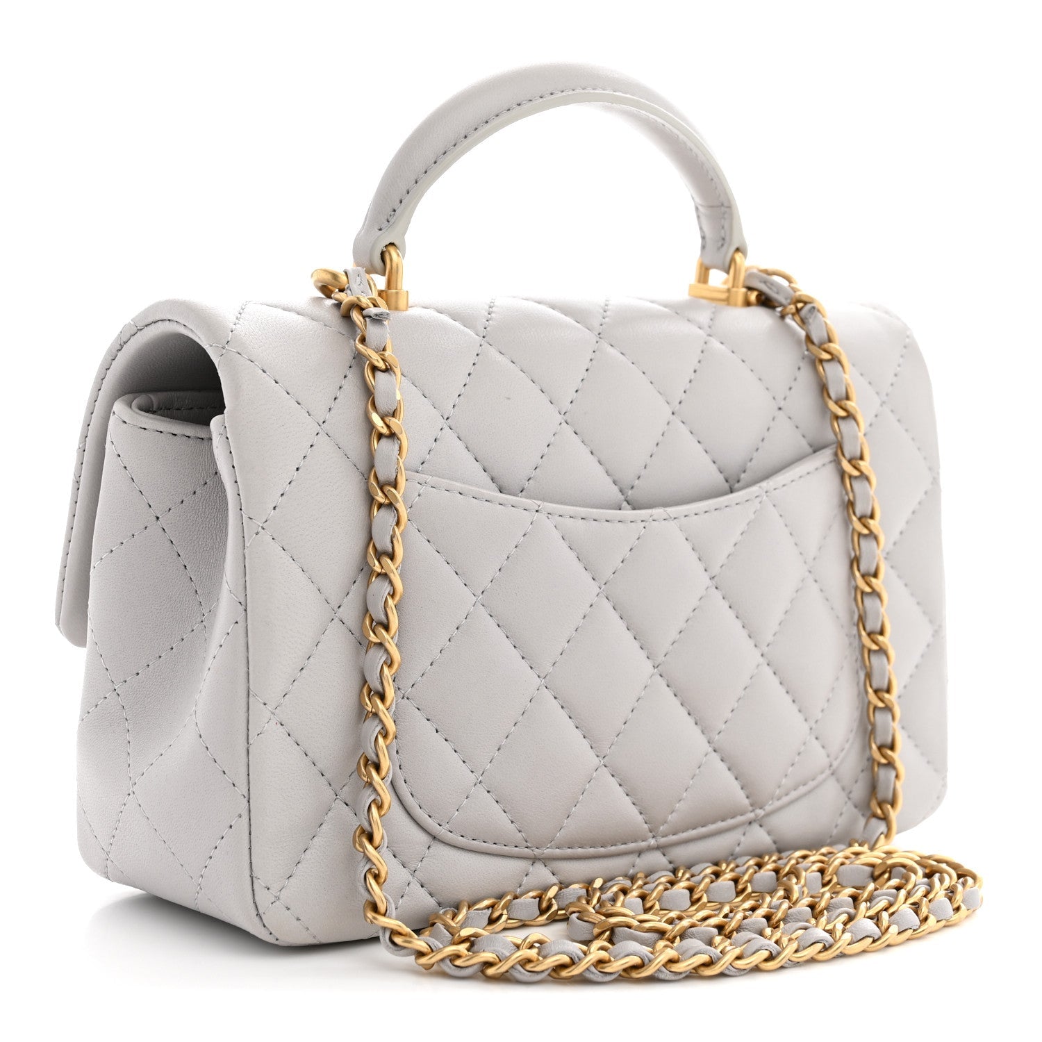 Chanel Lambskin Quilted Mini Top Handle Rectangular Flap Grey