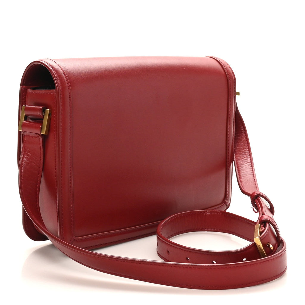 Saint Laurent Box Calfskin Monogram Medium Solferino Satchel Rouge Opyum