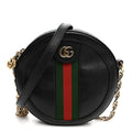 Gucci Grained Calfskin Web Mini Ophidia Round Shoulder Bag Black