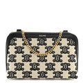 Celine Canvas Calfskin Triomphe Embroidered Clutch On Chain Black