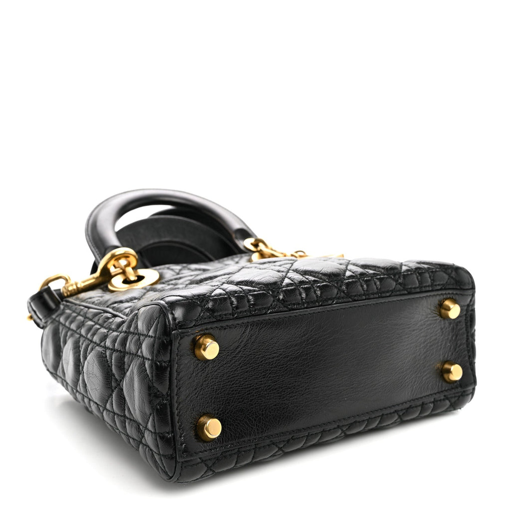 Dior Crinkled Patent Cannage Small Lucky Badges My Lady Dior Black