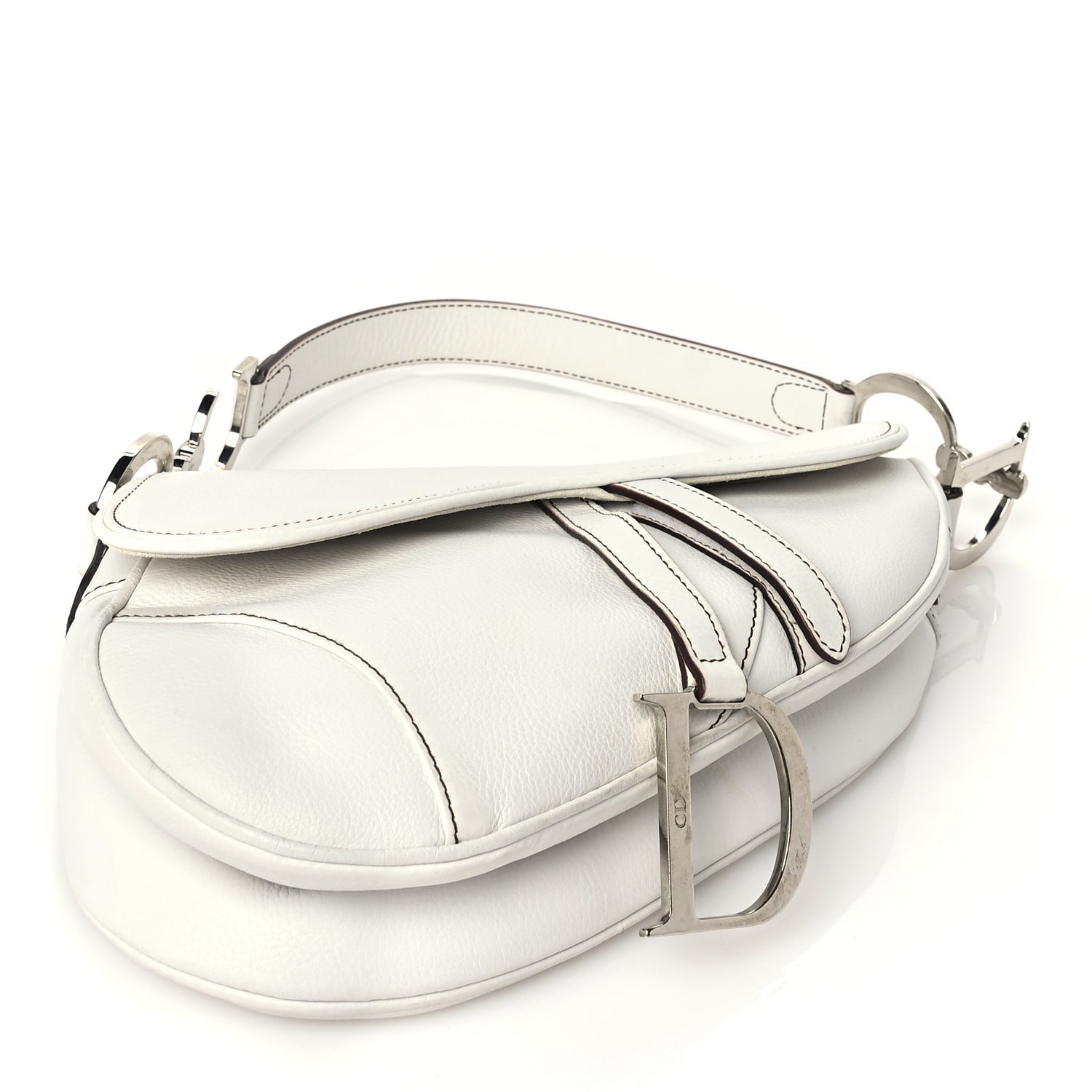 Dior Calfskin Saddle Bag White