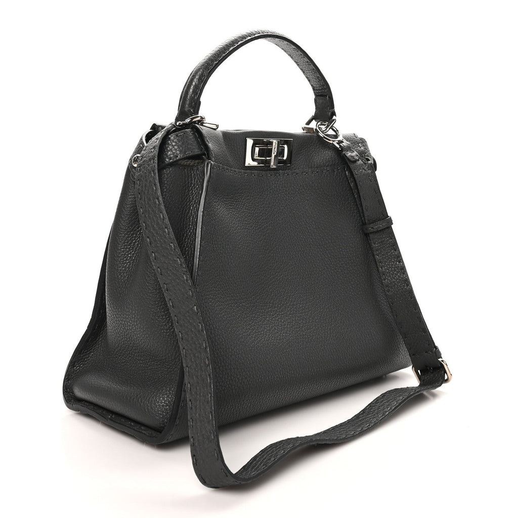 Fendi Cuoio Romano Selleria Bi-Color Medium Peekaboo Iconic Satchel Asfalto Latte