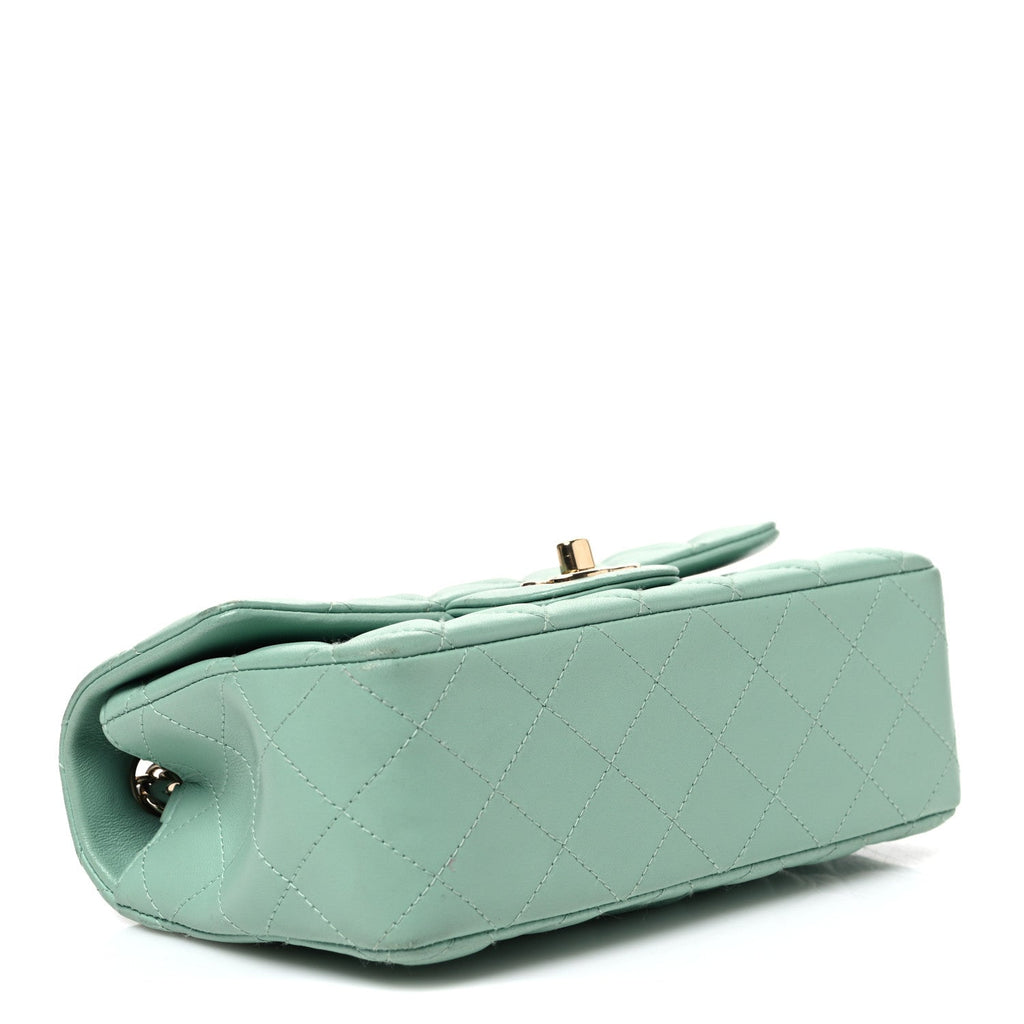 Chanel Lambskin Quilted Mini Rectangular Flap Light Green