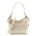 Chanel Calfskin Wool Felt Embossed Small Gabrielle Logo Hobo White