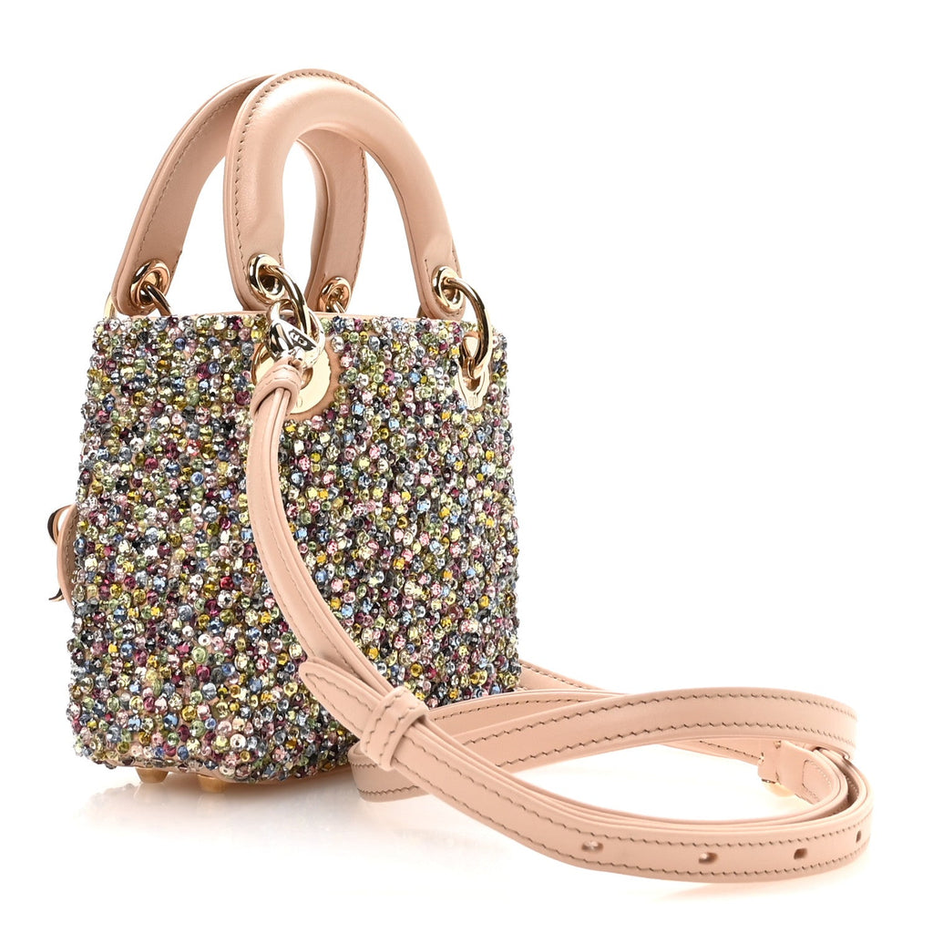 Dior Satin Crystal Beaded Embroidered Micro Lady Dior Multicolor