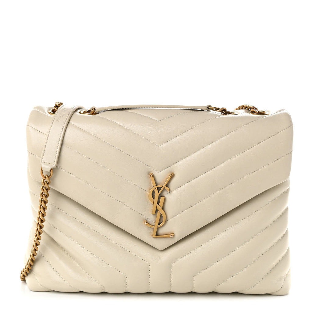 Saint Laurent Calfskin Y Quilted Monogram Medium Loulou Chain Satchel Crema Soft