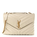 Saint Laurent Calfskin Y Quilted Monogram Medium Loulou Chain Satchel Crema Soft