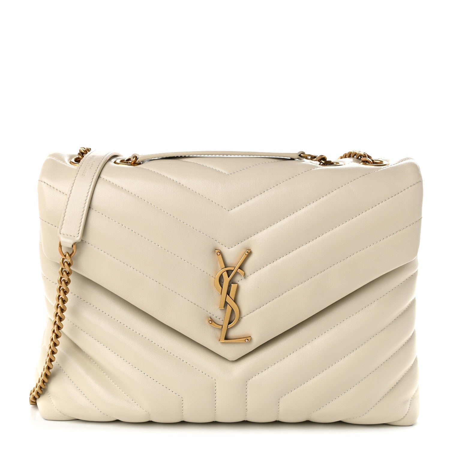 Saint Laurent Calfskin Y Quilted Monogram Medium Loulou Chain Satchel Crema Soft