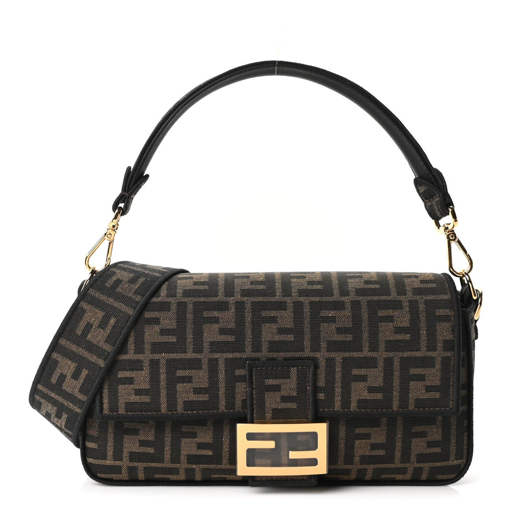 Fendi Fabric Jacquard FF 1974 Medium Baguette Tobacco Moro Black