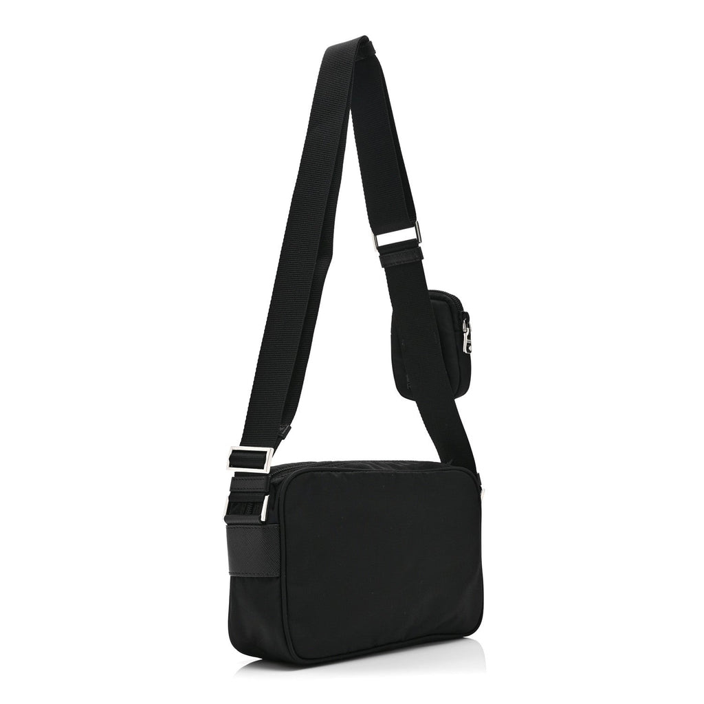 Prada Re-Nylon Vela Saffiano Pocket Double Zip Shoulder Bag Black