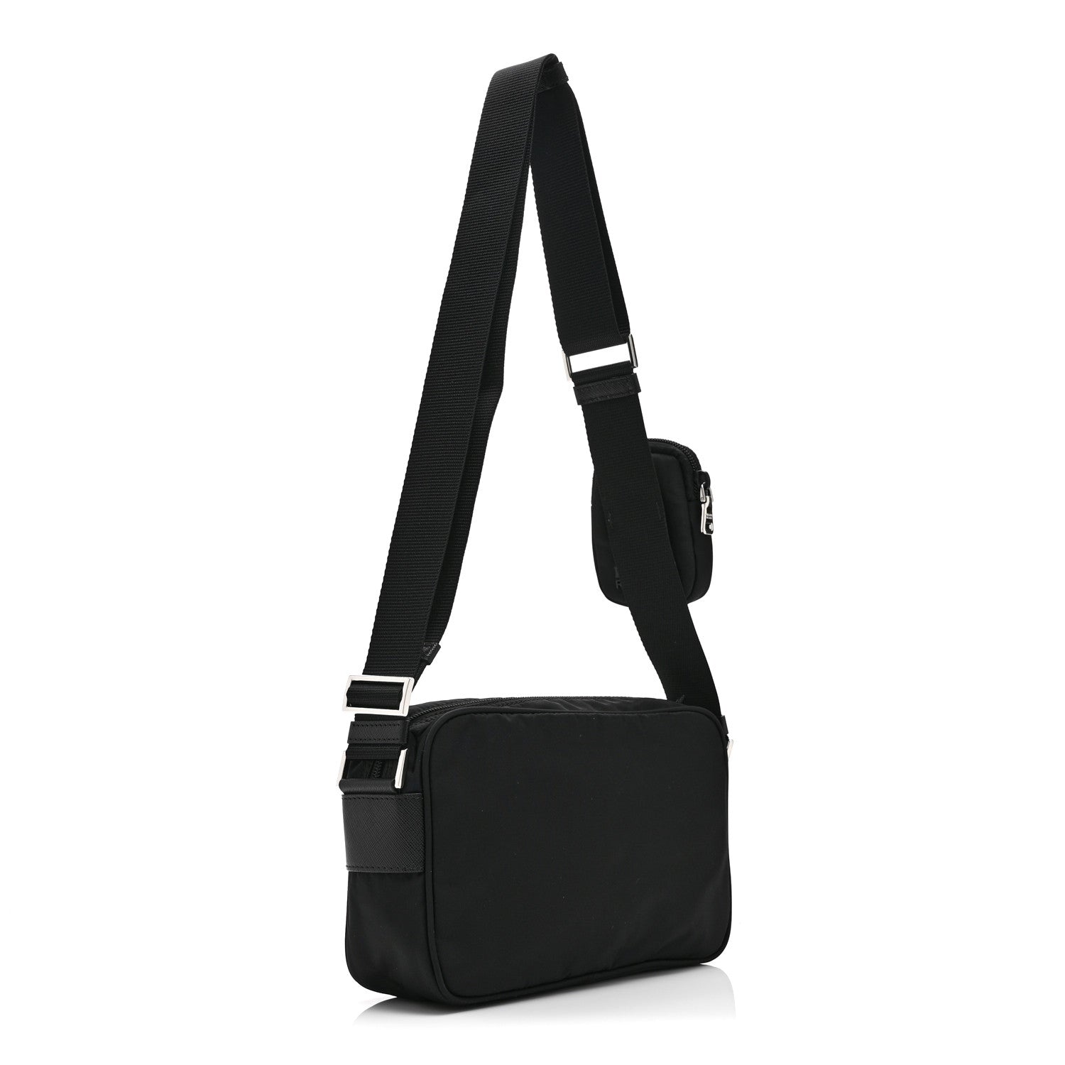 Prada Re-Nylon Vela Saffiano Pocket Double Zip Shoulder Bag Black