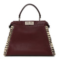 Fendi Cuoio Romano Elaphe Selleria Lace Up Bi-Color Medium Peekaboo Iconic Satchel Bordeaux Grigio Polvere Natural