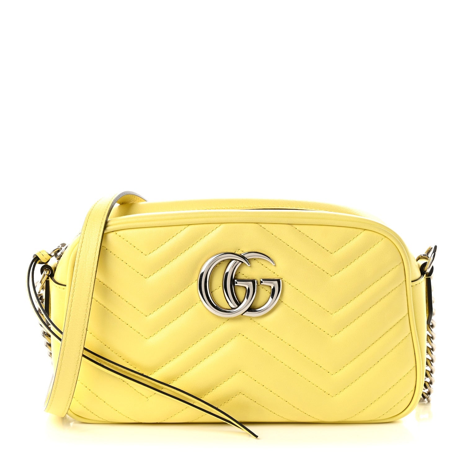 Gucci Calfskin Matelasse Small GG Marmont Chain Shoulder Bag Banana