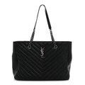 Saint Laurent Sheepskin Matelasse Chevron Large Monogram Shopping Bag Black