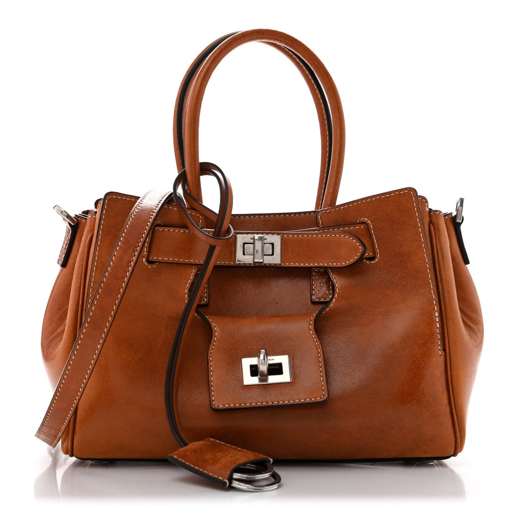 Balenciaga Vegetable Tanned Lambskin Mini Bel Air Carry All Bag Tan Cowboy