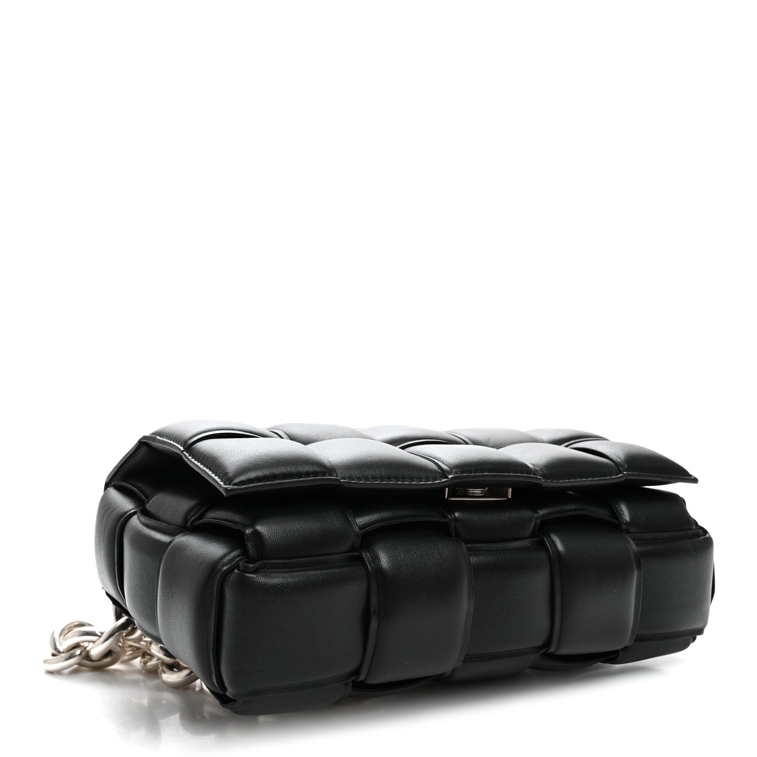 Bottega Veneta Lambskin Maxi Intreccio Padded Chain Cassette Crossbody Bag Black