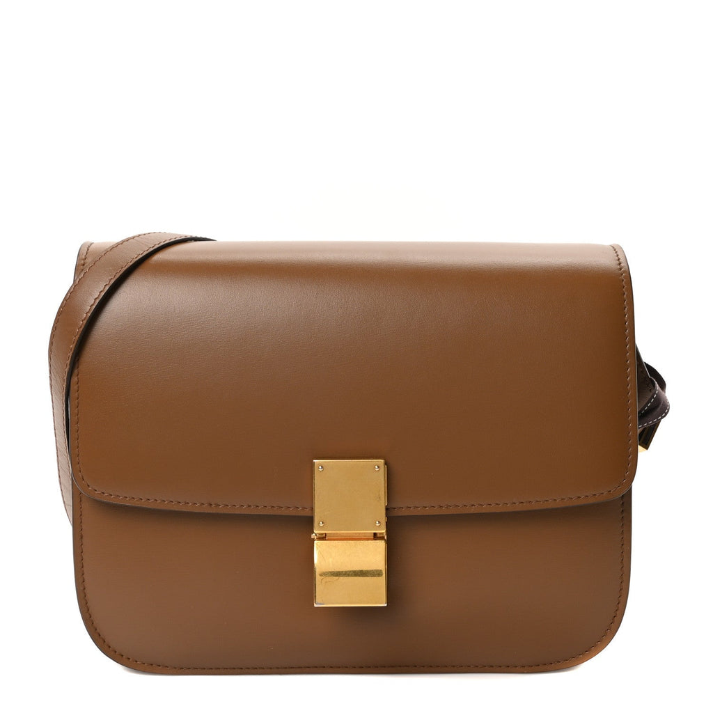 Celine Calfskin Medium Classic Box Flap Bag Light Camel