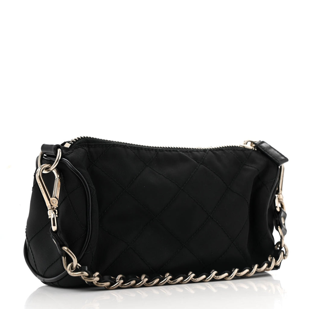 Prada Tessuto Nylon Saffiano Impunturato Quilted Barrel Pochette Black